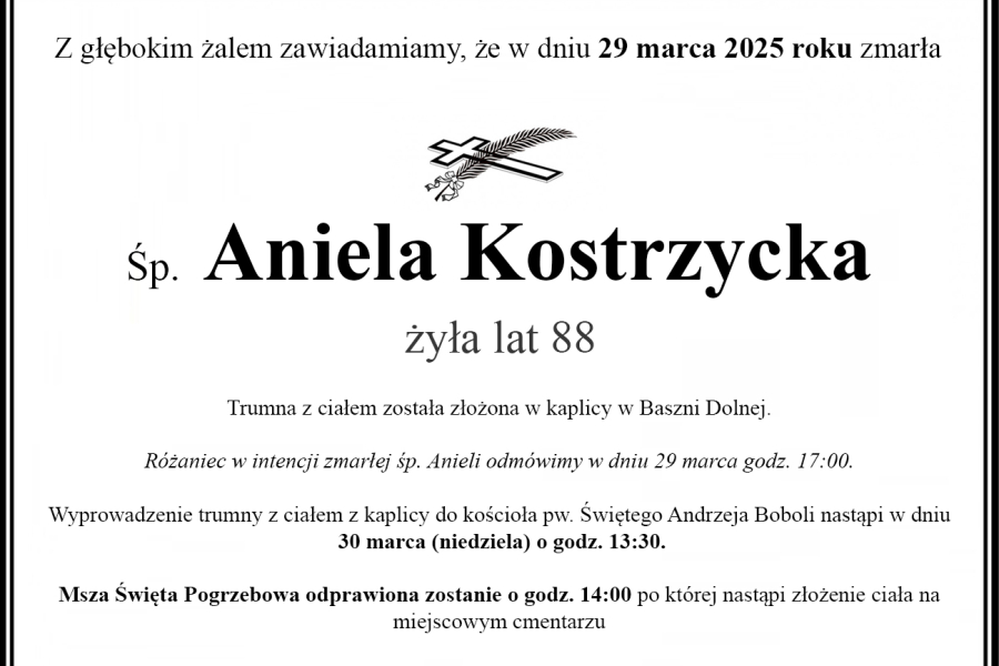 Zmarła Aniela Kostrzycka [88 lat]
